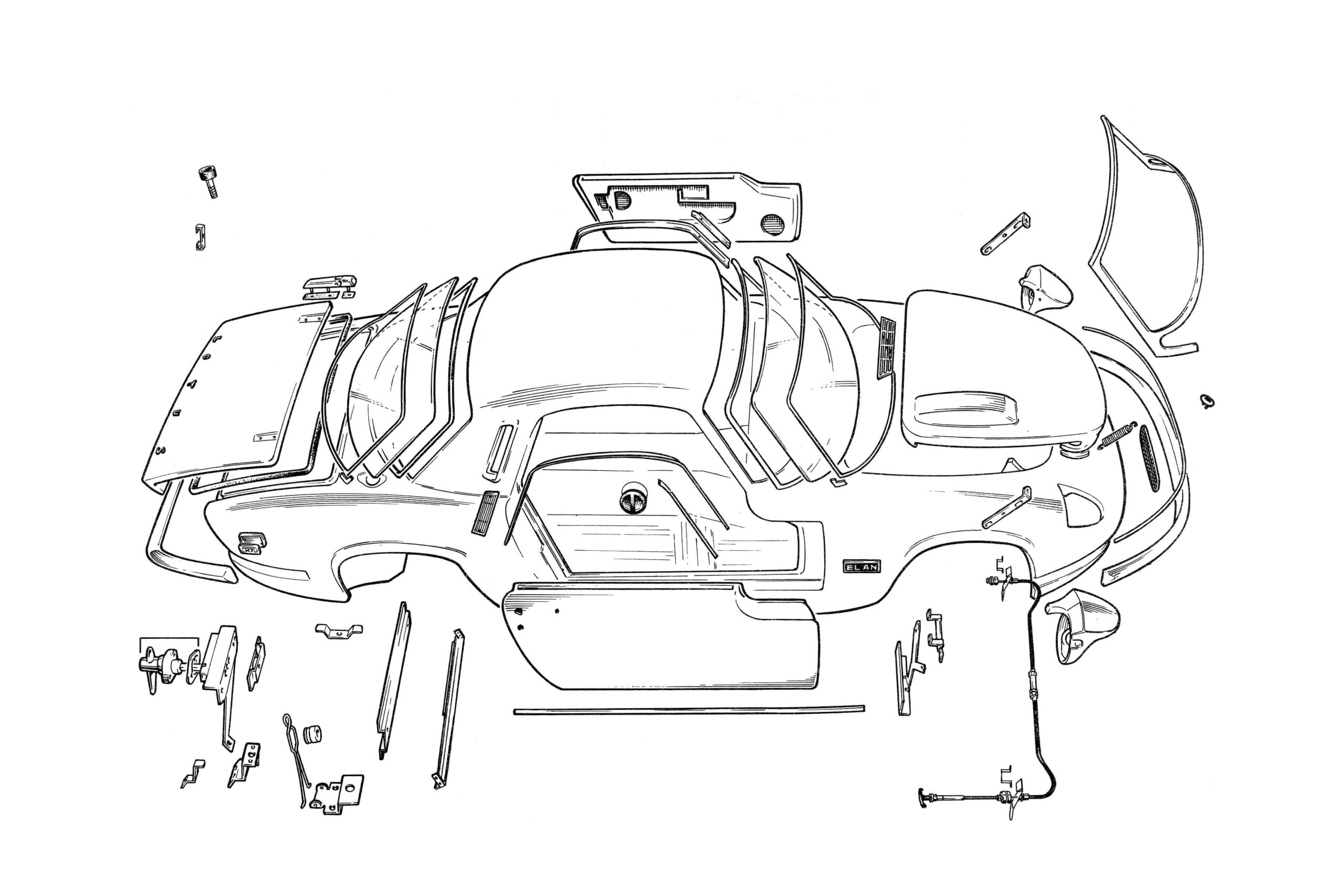 Lotus Elan Body Panels & Glass Diagram
