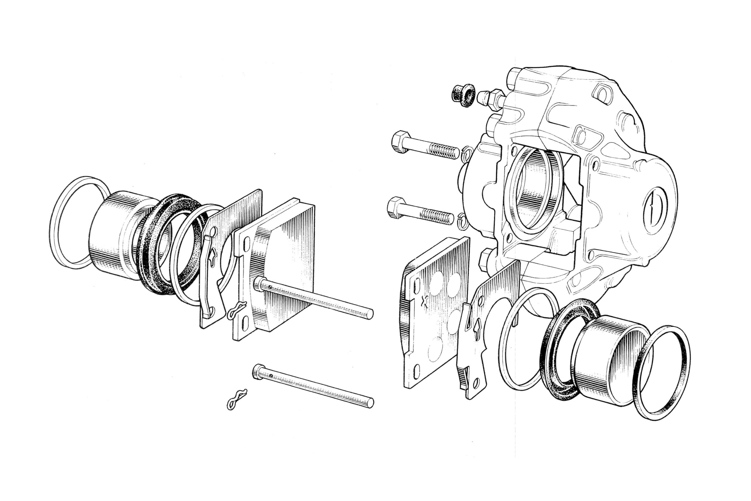Lotus Elan Front Brake Caliper & Pads Diagram