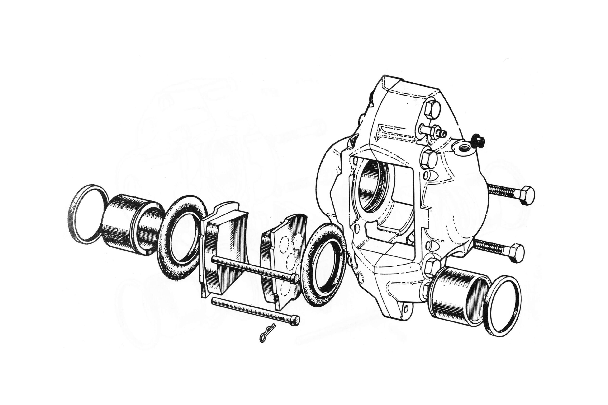 Lotus Elan Rear Brake Caliper & Pads Diagram