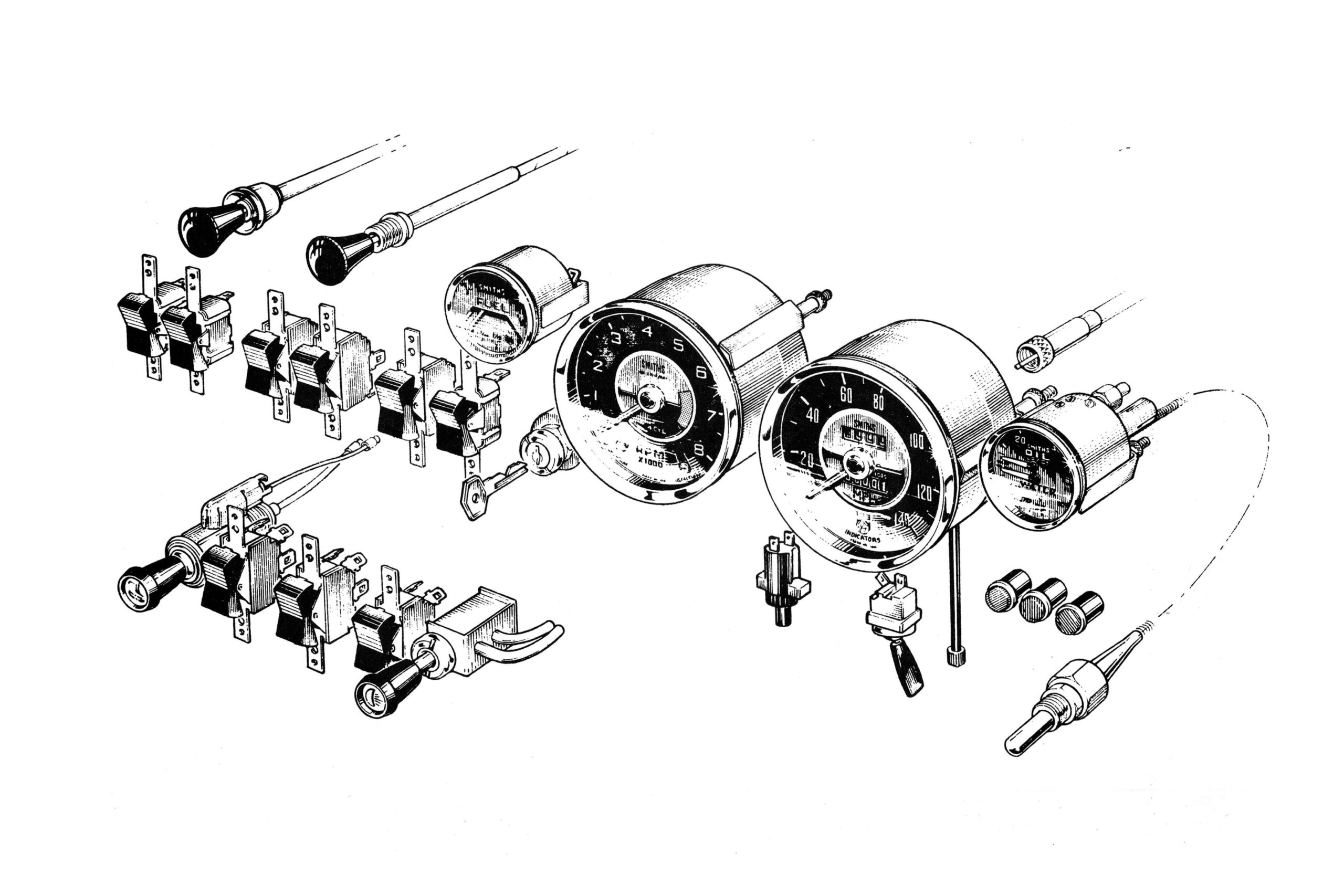 Lotus Elan Dashboard Instruments & Switches Diagram